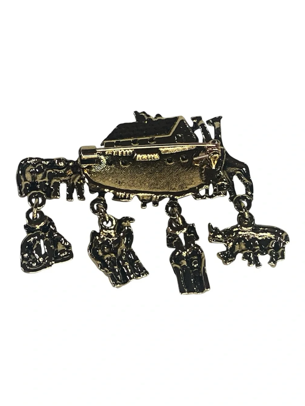 New Noah’s Ark Brooch Gold Tone With Elephants Rhinos Lions Horses Giraffes